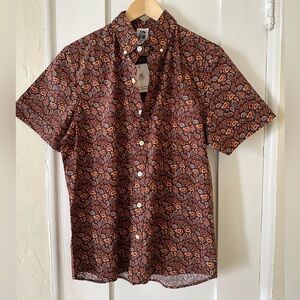 Kennigton Mens 100% Cotton Paisley Short Sleeve Slim Fit Button Down
